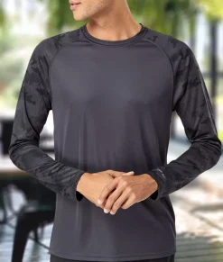 Nayked Apparel Shirts>Men'S Cayman Performance Upf Camo Colorblock Long Sleeve T-Shirt