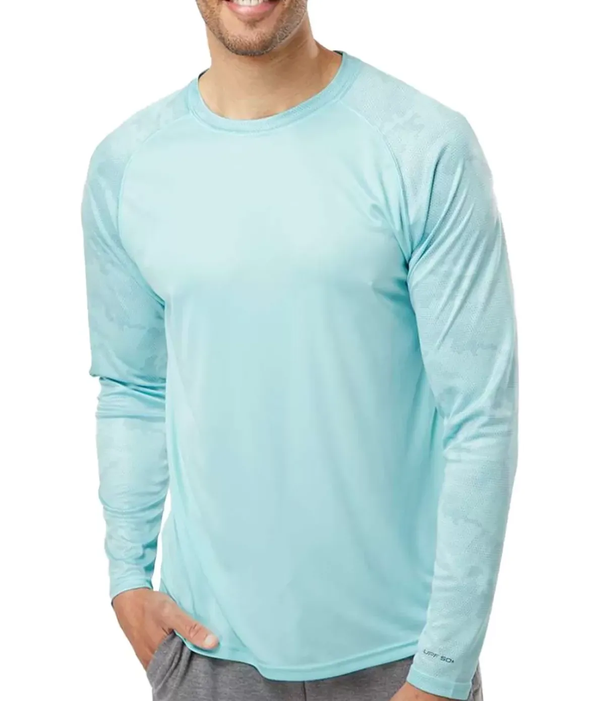 Nayked Apparel T-Shirts>Men'S Cayman Performance Upf Camo Colorblock Long Sleeve T-Shirt