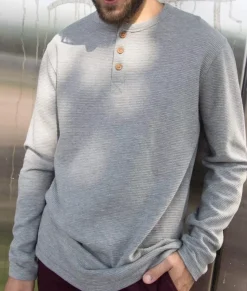 Nayked Apparel Shirts>Men'S Long Sleeve Ottoman Rib Knit Henley Shirt/Discontinued