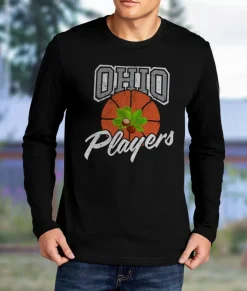 Nayked Apparel T-Shirts>Men'S Ridiculously Soft 100% Cotton Long Sleeve Graphic Tee | Ohio Players (Buckeye Leaf) Black