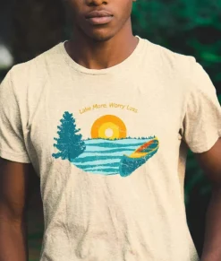 Nayked Apparel T-Shirts>Men'S Ridiculously Soft Midweight Graphic Tee | Lake More Worry Less