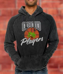 Nayked Apparel Shirts>Men'S Vintage Raglan Graphic Hoodie | Ohio Players (Buckeye Leaf) Vintage Black