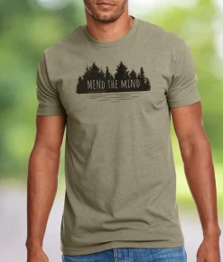 Nayked Apparel T-Shirts>Ridiculously Soft Crew Neck Graphic T-Shirt | Mend The Mind-Treeline And Lake Graphic