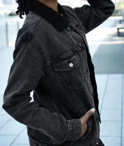 Nayked Apparel Shirts>Unisex Soft Sherpa Lined Vintage Denim Jacket