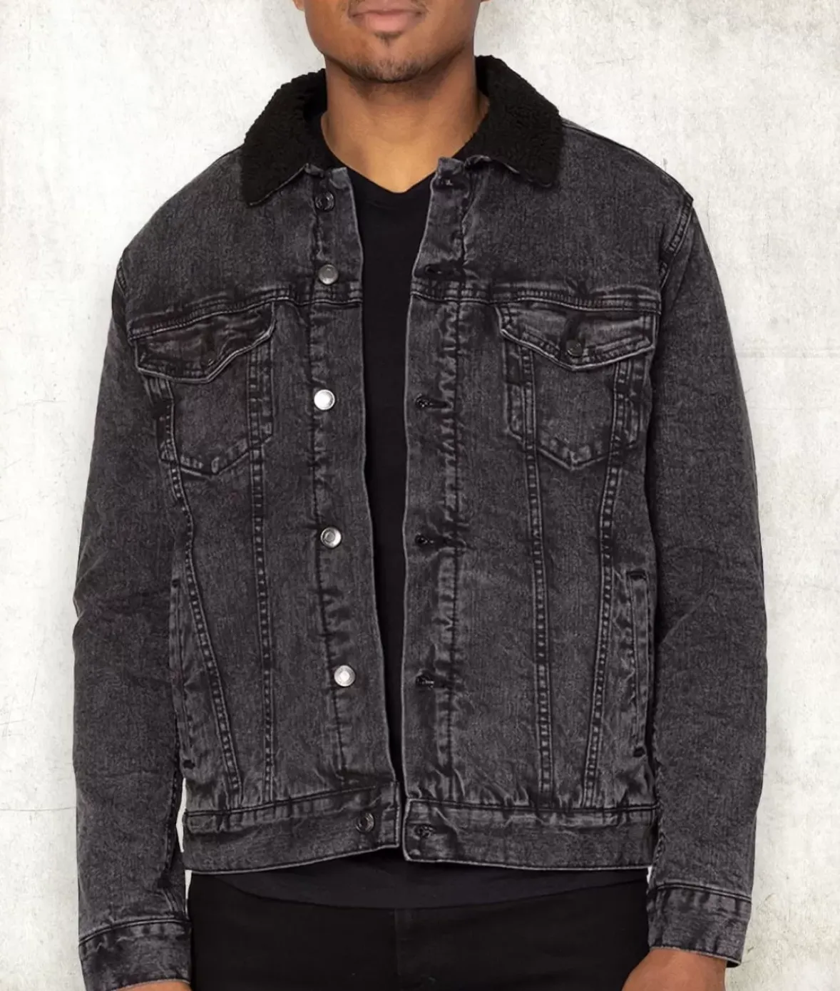Nayked Apparel Shirts>Unisex Soft Sherpa Lined Vintage Denim Jacket