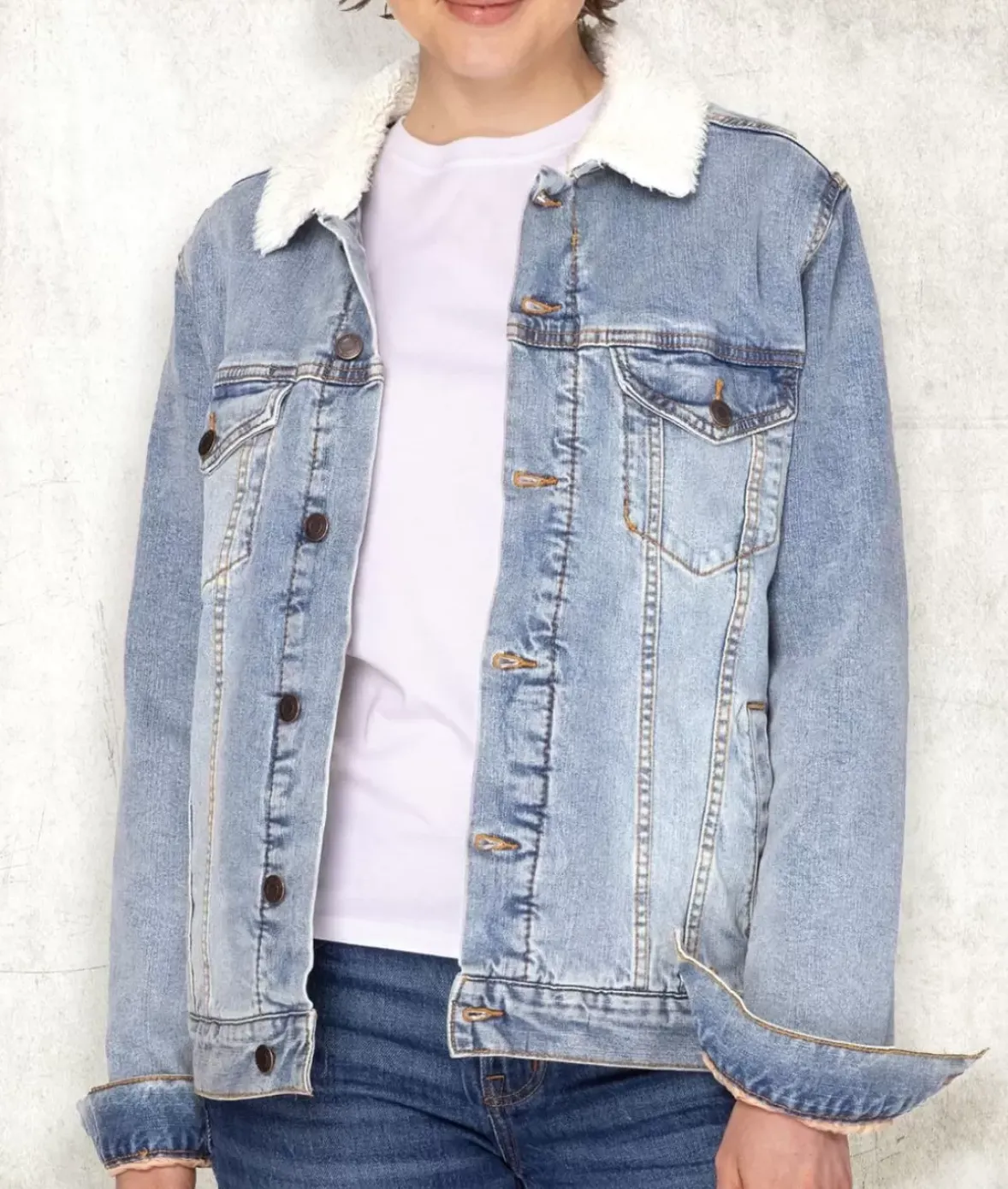 Nayked Apparel Shirts>Unisex Soft Sherpa Lined Vintage Denim Jacket