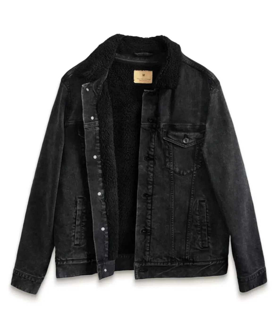 Nayked Apparel Shirts>Unisex Soft Sherpa Lined Vintage Denim Jacket
