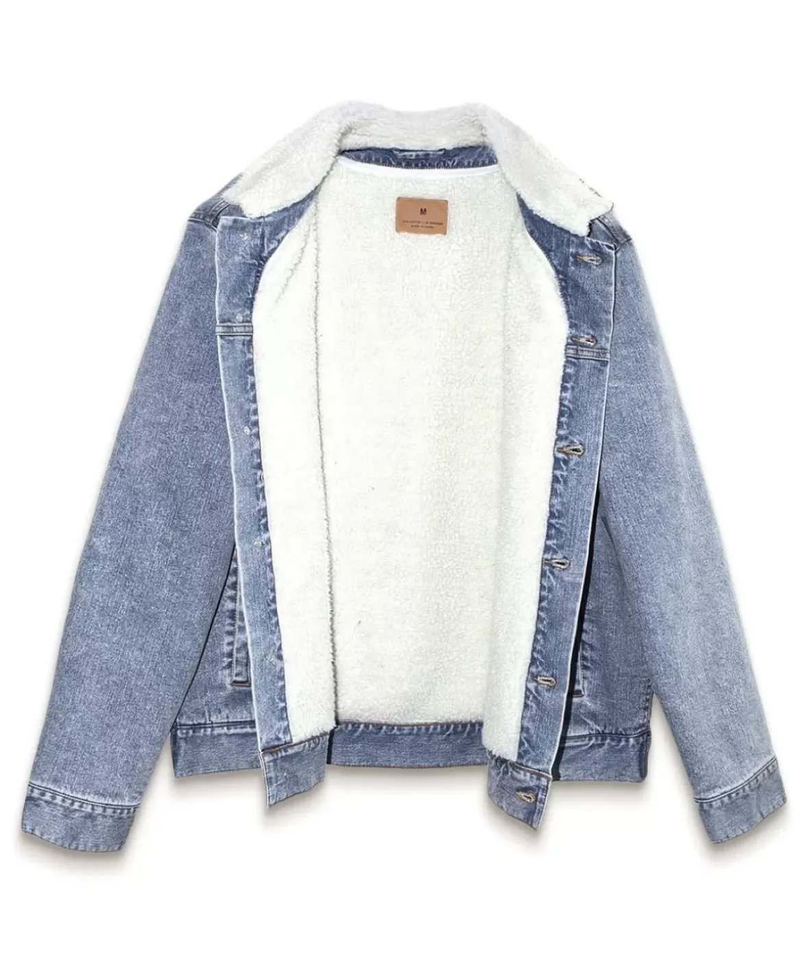 Nayked Apparel Shirts>Unisex Soft Sherpa Lined Vintage Denim Jacket
