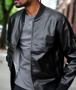 Nayked Apparel Outerwear>Vegan Leather Recycled Bomber Jacket