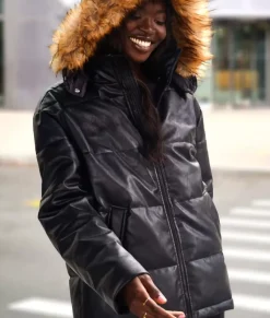 Nayked Apparel Outerwear>Vegan Leather Recycled Puffer Jacket Black Vegan Leather