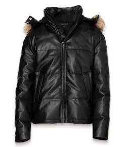 Nayked Apparel Shirts>Vegan Leather Recycled Puffer Jacket Black Vegan Leather