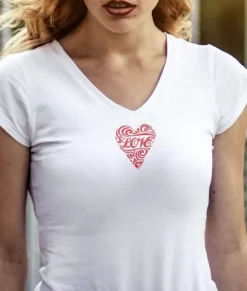Nayked Apparel Tops>Women'S Ridiculously Soft Deep V Graphic Tee | Love Script White