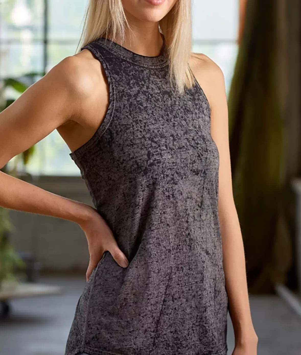 Nayked Apparel Tops>Women'S Ridiculously Soft Burnout High Neck Tank Top