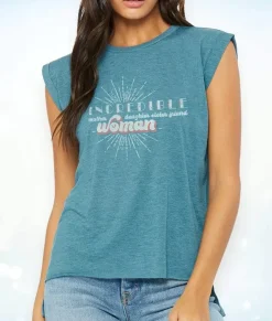 Nayked Apparel Tank Tops>Women'S Ridiculously Soft Flowy Rolled Cuffs Graphic Muscle Tee | Incredible Woman