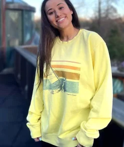 Nayked Apparel Hoodies & Sweatshirts>Women'S Ridiculously Soft Oversized Pigment-Dyed Graphic Sweatshirt | Sailboat Pigment Yellow