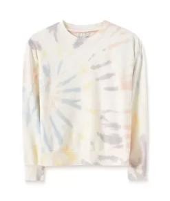Nayked Apparel Athleisure>Women'S Soft Tie Dye Recycled Washed Terry Pullover Sweatshirt Spectrum Spiral Tie Dye